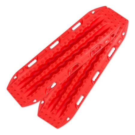 Pair of bright red swim fins with white foot pockets for snorkeling or training session